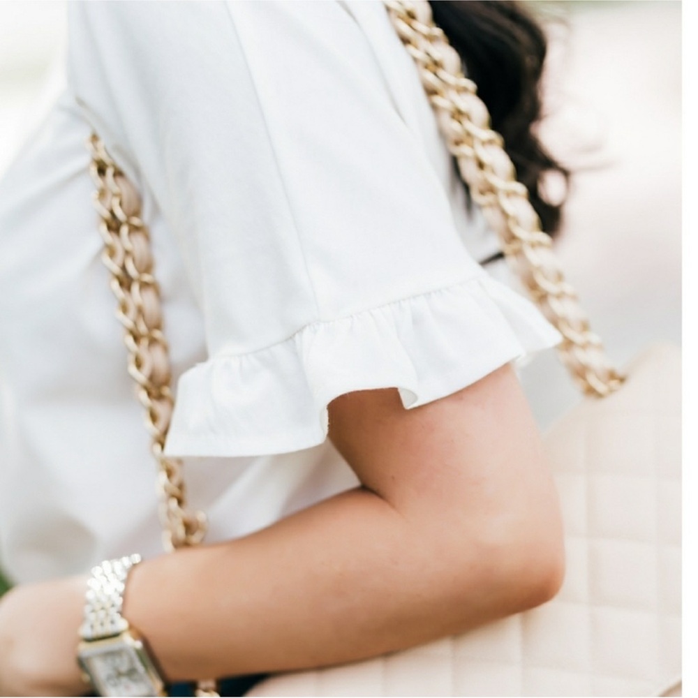 Rachel Parcell white short sleeve ruffle tshirt Size Medium - Picture 5 of 10